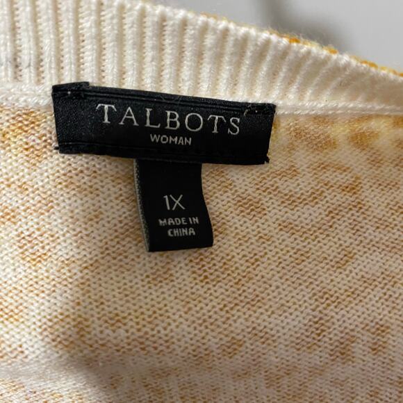 Talbots Animal Print Cardigan Sweater Plus Size 1X Gold and White Button Front - Picture 3 of 9